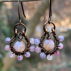 Plum Tourmaline and Mystic Berry Agate Hoop Earrings